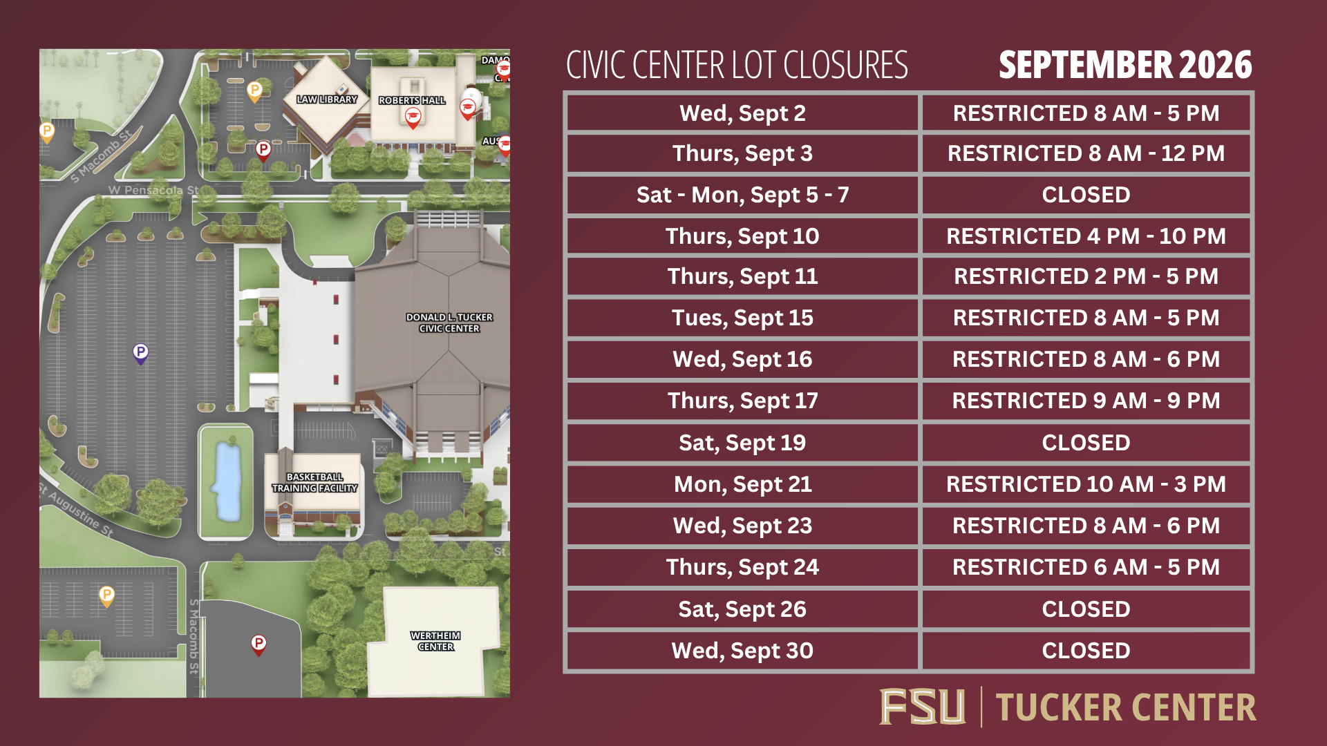 Civic Center lot closures - Sept. 2026